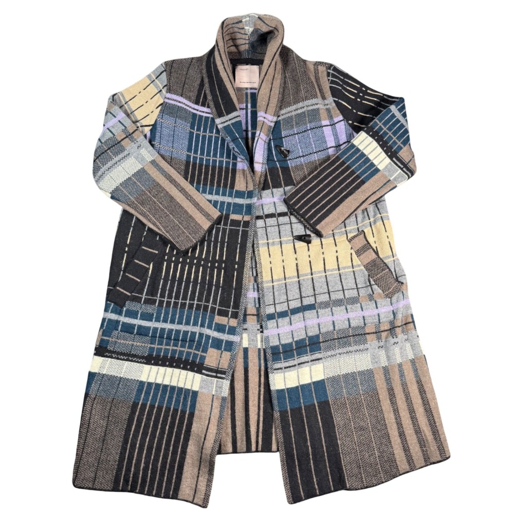 Aldo Martins Patchwork Knit Cardigan Coat Women XS Plaid Wool Anthropologie EUC